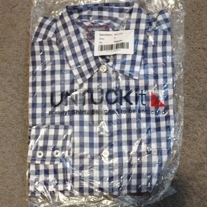 UNTUCKit Women's Navy and White Belleza Gingham Button-Down Shirt Size 0 NWT